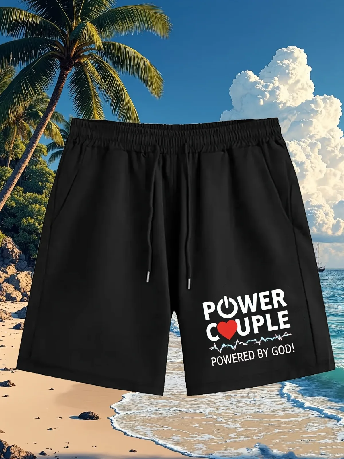 

Мужские пляжные шорты Power Couple для христианских пар с рисунком травы и бога, повседневные летние мужские спортивные брюки в обычном стиле