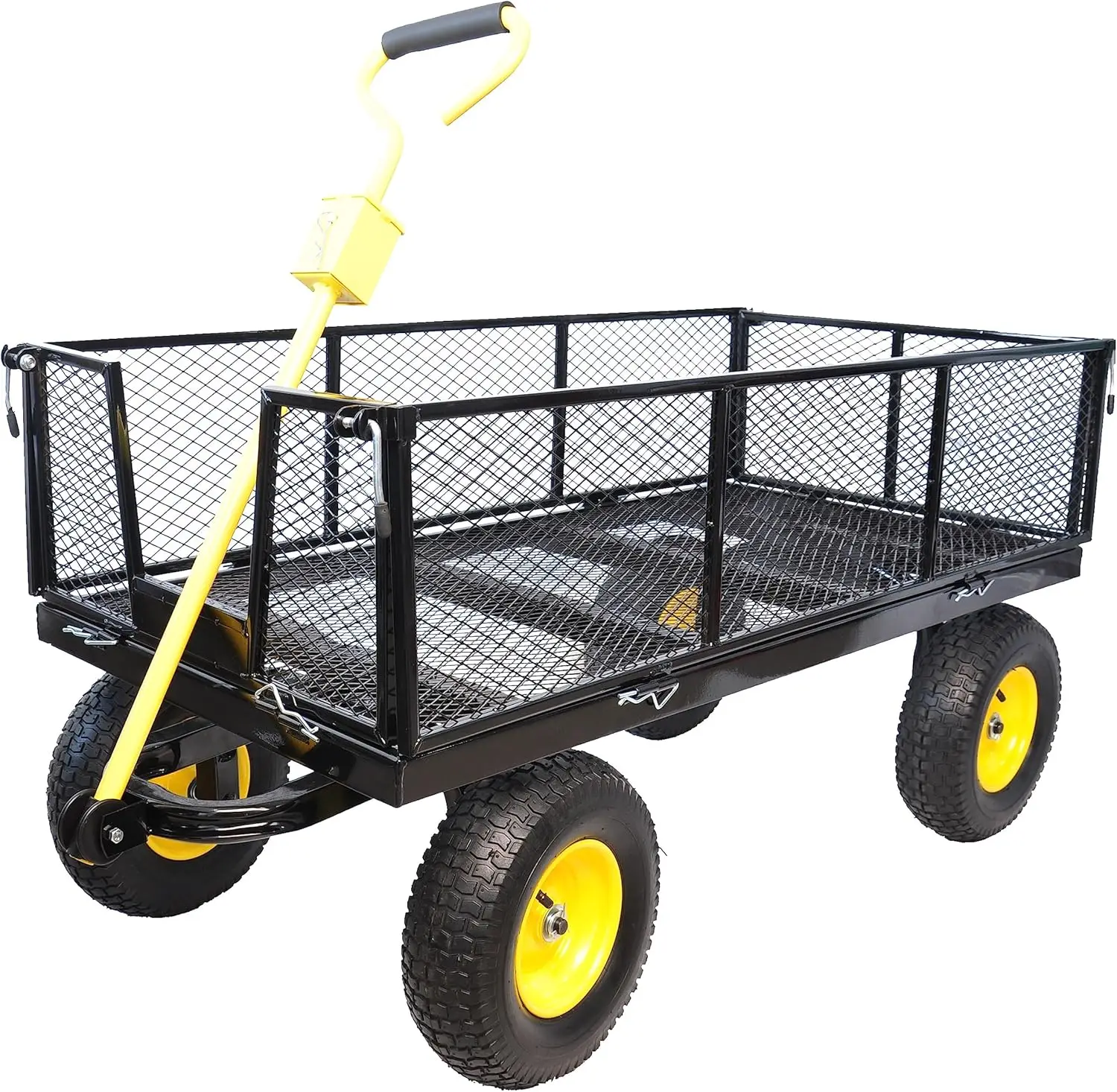 Steel Garden Cart Flatbed with Removable Sides, 1000LBS Heavy Duty Yard Cart with 180° Rotating Handle and 12 Inch Tires,