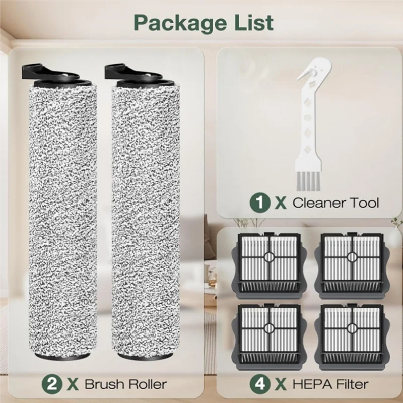 

A39M Щеточный валик и набор фильтров HEPA, совместимый с Tineco Ifloor 3/Floor One S3, 2 щетки + 4 шт. вакуумного фильтра HEPA