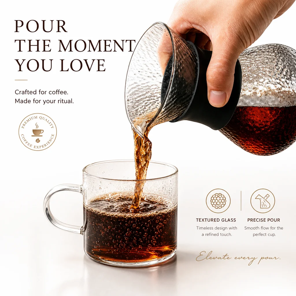 400ml Hammered Glass Pour Over Coffee Maker with Stainless Steel Filter Borosilicate Glass Drip Coffee Pot for Home Office