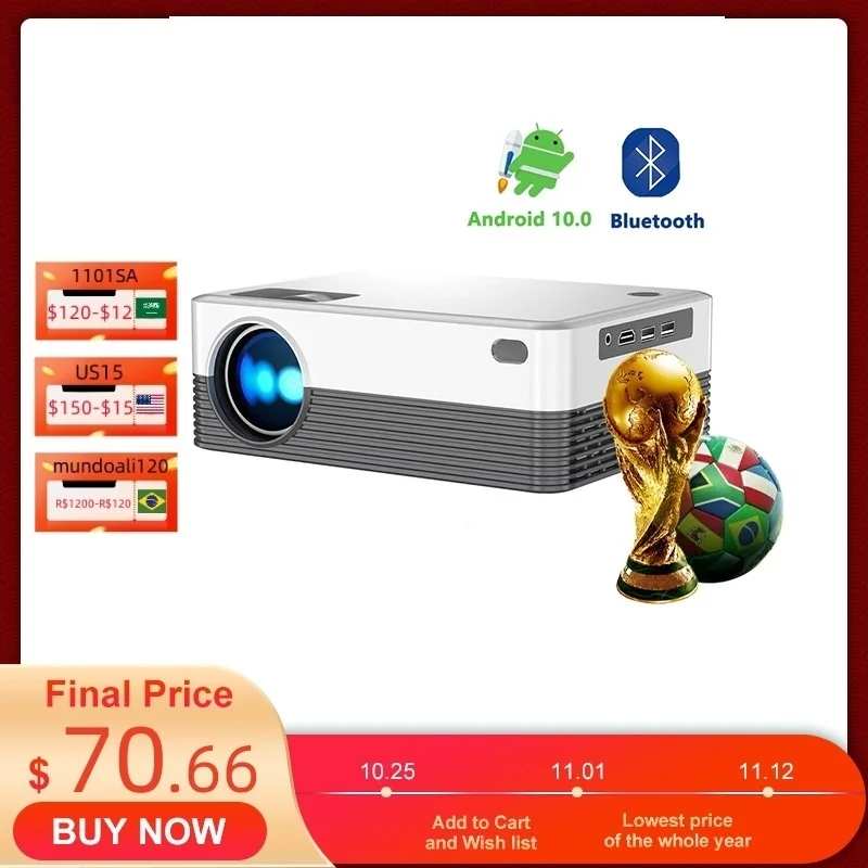 New! P35 Android 10 Projector WIFI Portable MINI Video Beamer Smart TV 1280*720dpi for Game Movie Home Cinema 1080P 4K Video