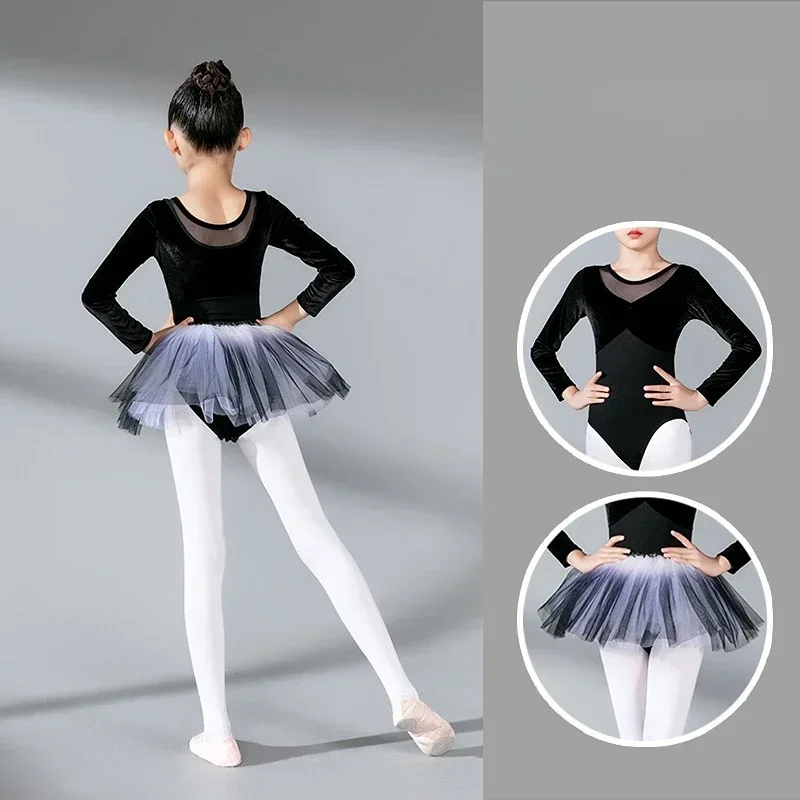 Taniec baletowy TuTu sukienka do tańca dla dziewczynek trykoty gimnastyczne stroje taneczne jesienne i zimowe body z długimi rękawami do tańca