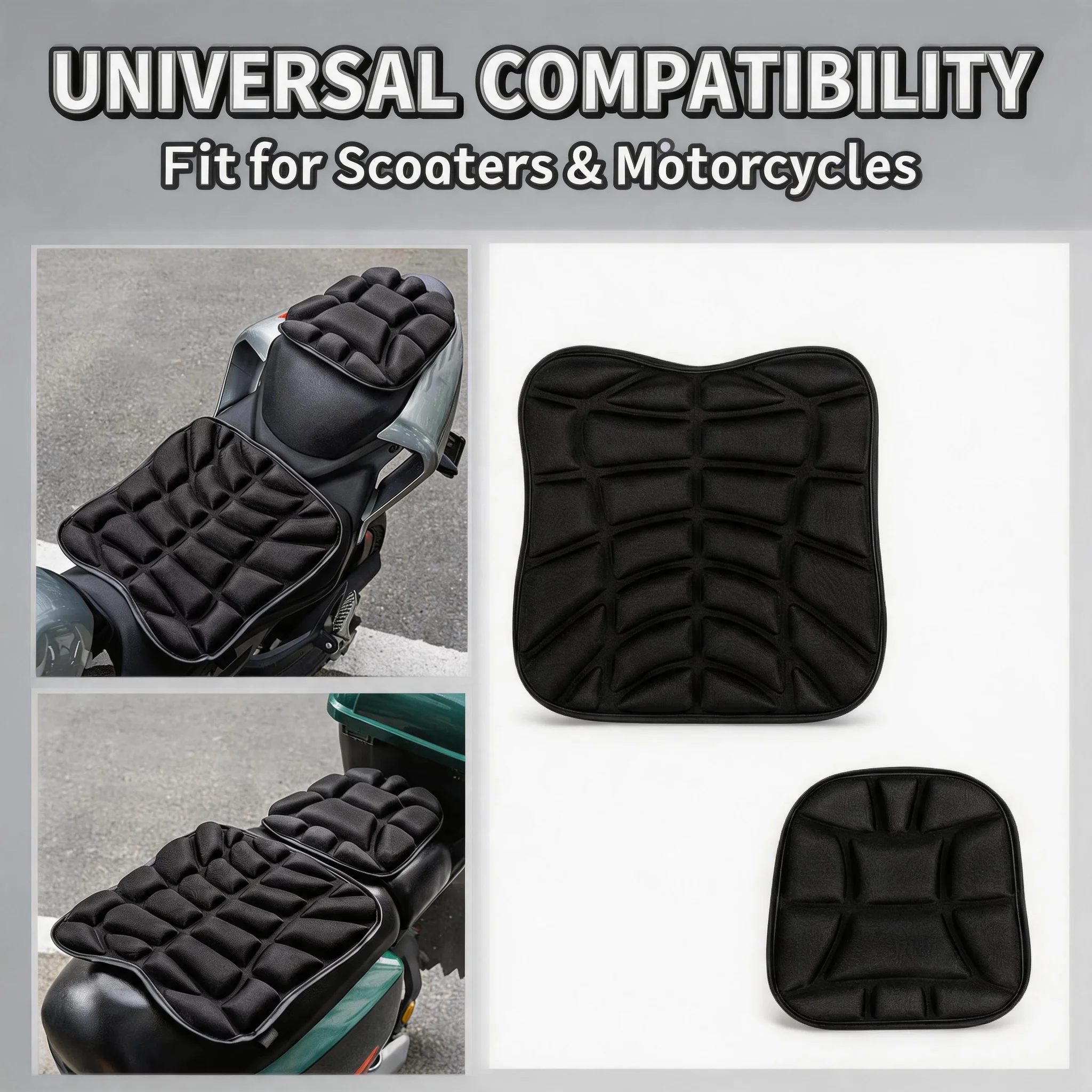 

3D Comfort Gel Motorcycle Seat Pad 2pcs/set Universal Breathable Shock Absorbing Seat Cushion Cover for All Motorbike Models