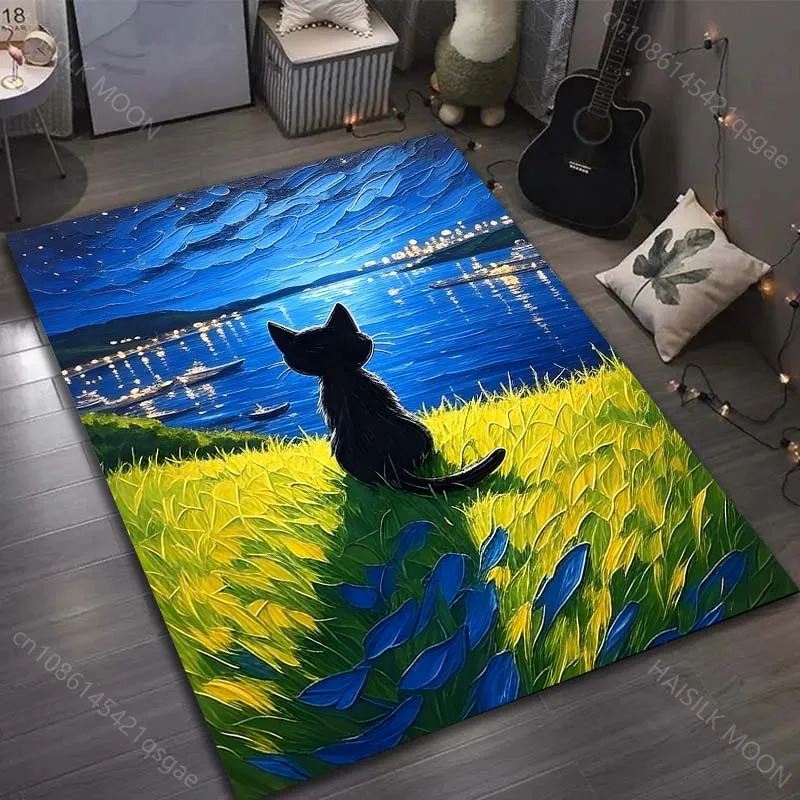 Multiple sizes Dreamy Night Cat  Pattern Carpet for Living Room Bedroom Sofa Home Decor Non-slip Floor Mat Luxury Gift