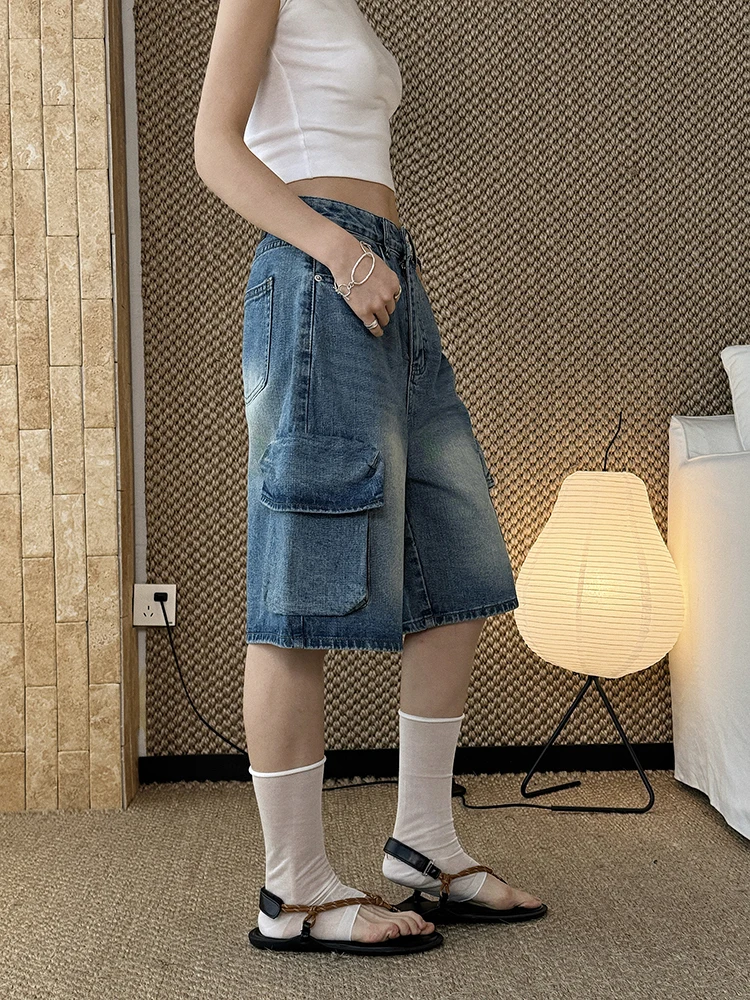 FANAN 2026 Summer New Washed High Waist Jeans For Women Big Pockets Design Office Lady Loose Denim Pants Female Clothing