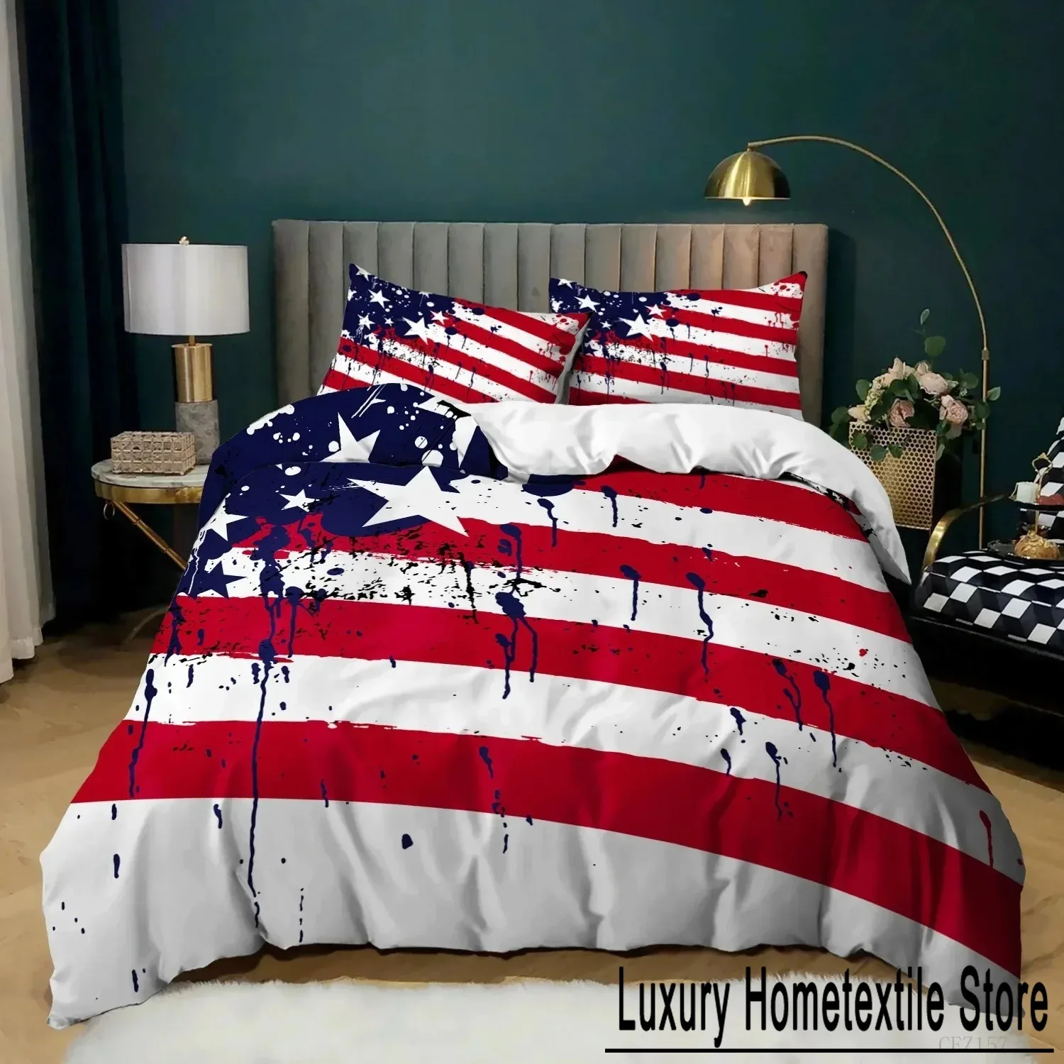 National Flag Duvet Cover Set King Size Creative American Flag Bedding Set for Teens Adults Microfiber Single Double Quilt Cover