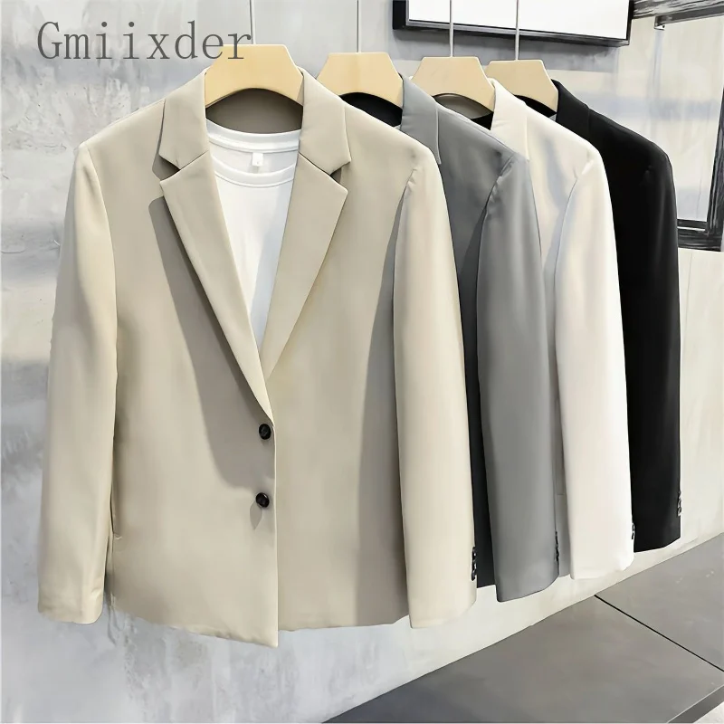 Men Blazer Suit Jacket Spring Autumn Leisure Business Button Up Coat Korean Light Mature Fashion Top Slim Fit Male