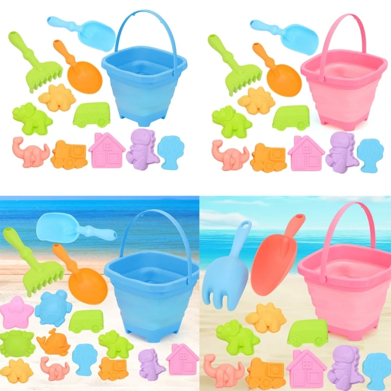 

C9GB Beach Toy Sand Play Bucket Toy with Cartoon Mold Shovel Car Sandcastles Toy Bathtub Water Play Toy Kids Educational Toy