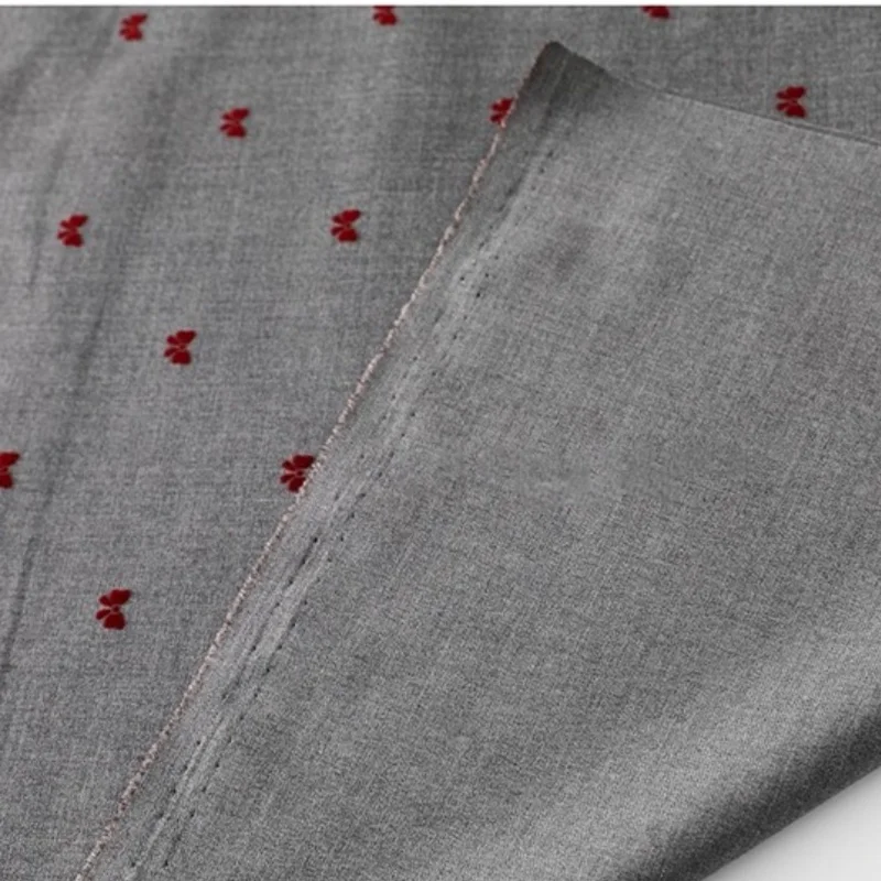 Grey girlish wine-red three-dimensional bow appliquéd plush fabric suit pleated skirt clothing fabric