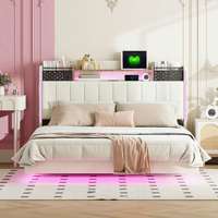 Polsterbett 140*200 mit LED-Beleuchtung und USB-Steckdose, Kopfteil mit Stauraum, Schwebebett Jugendbett Erwachsenenbett