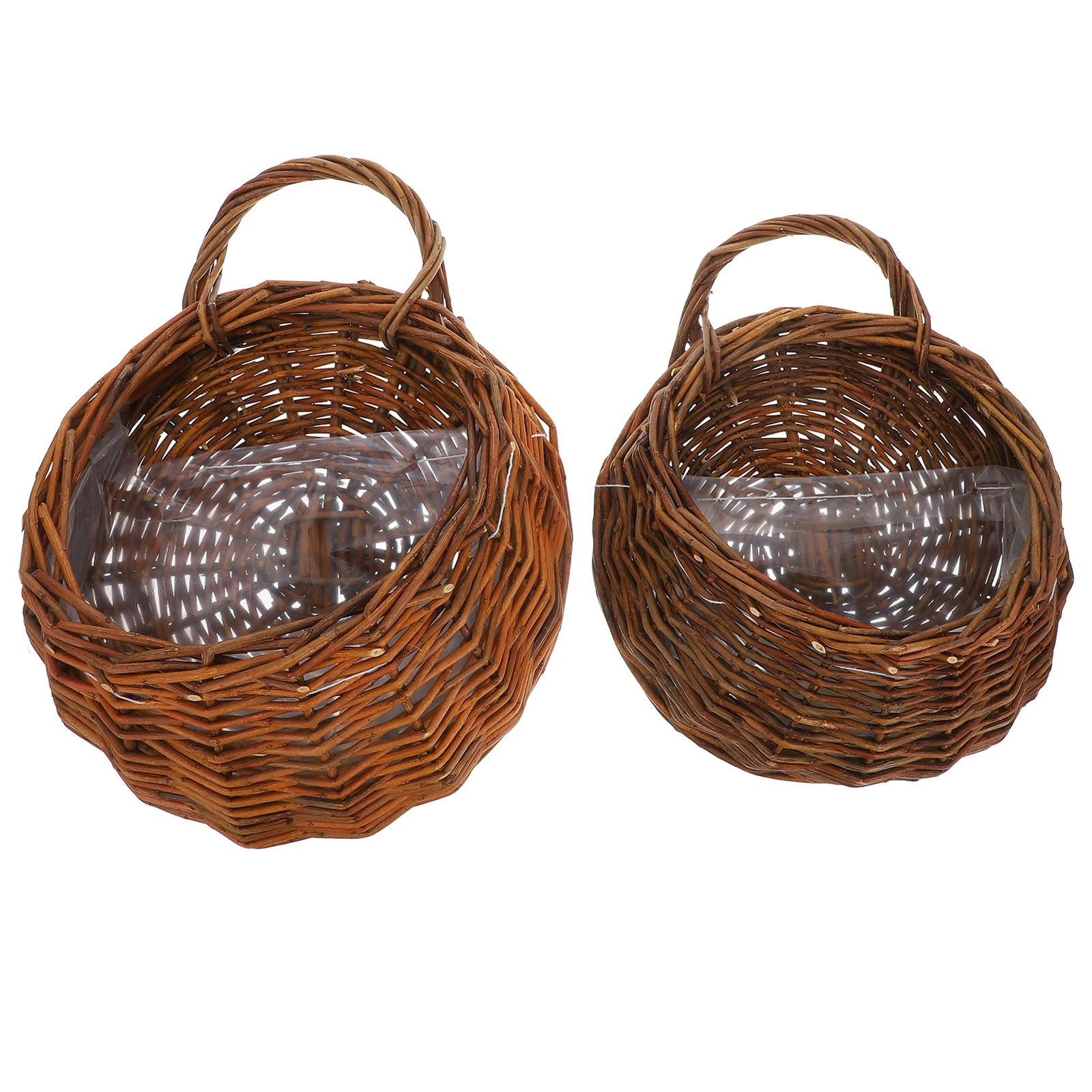 

2Pcs Small Rattan Wall Hanging Flower Basket 31x27x12cm 25x20x8.5cm Artistic Multi-Function Plant Storage Wall Flower Basket