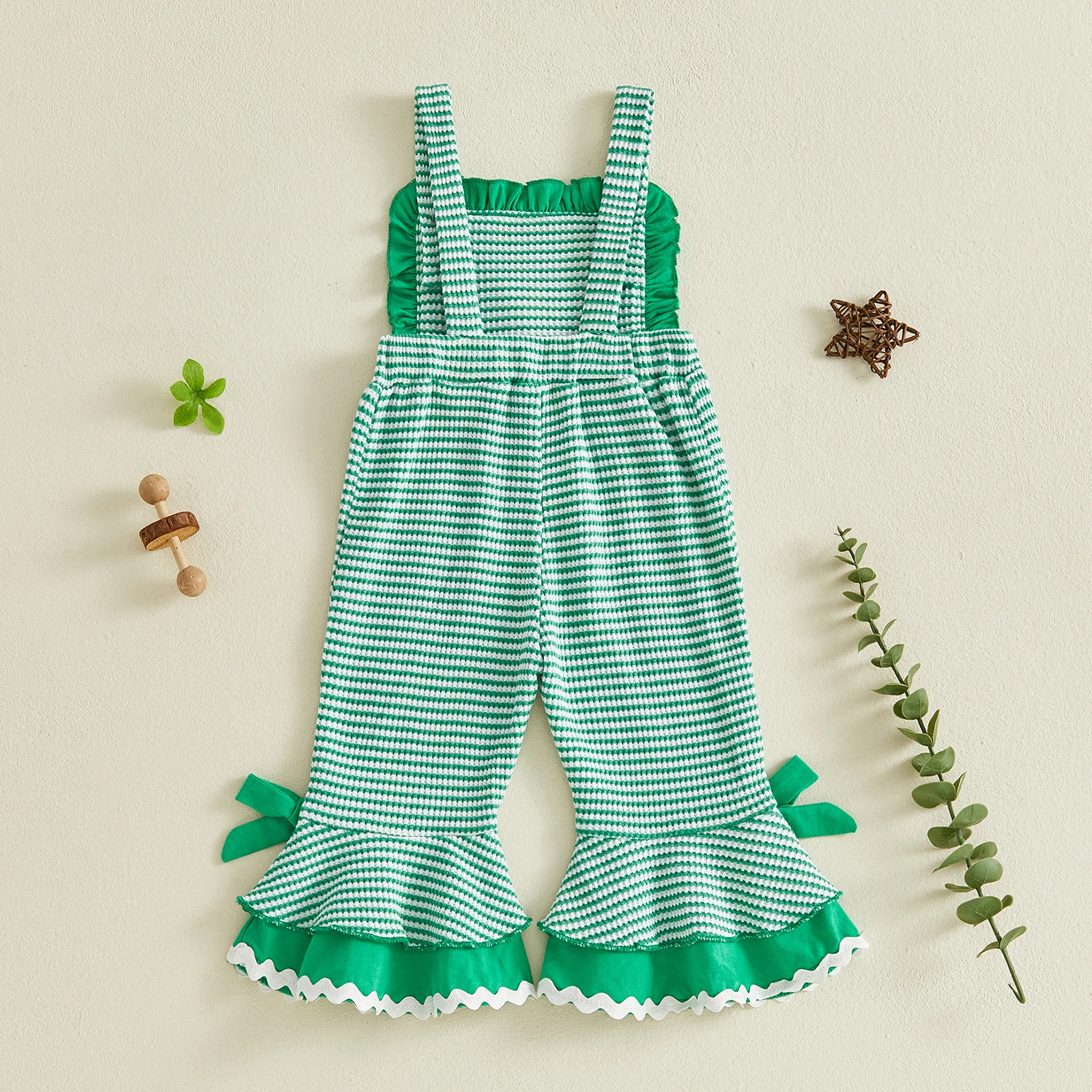 

﻿ Комбинезон для маленьких девочек, очаровательный комбинезон в полоску без рукавов с квадратным вырезом и вышивкой утки