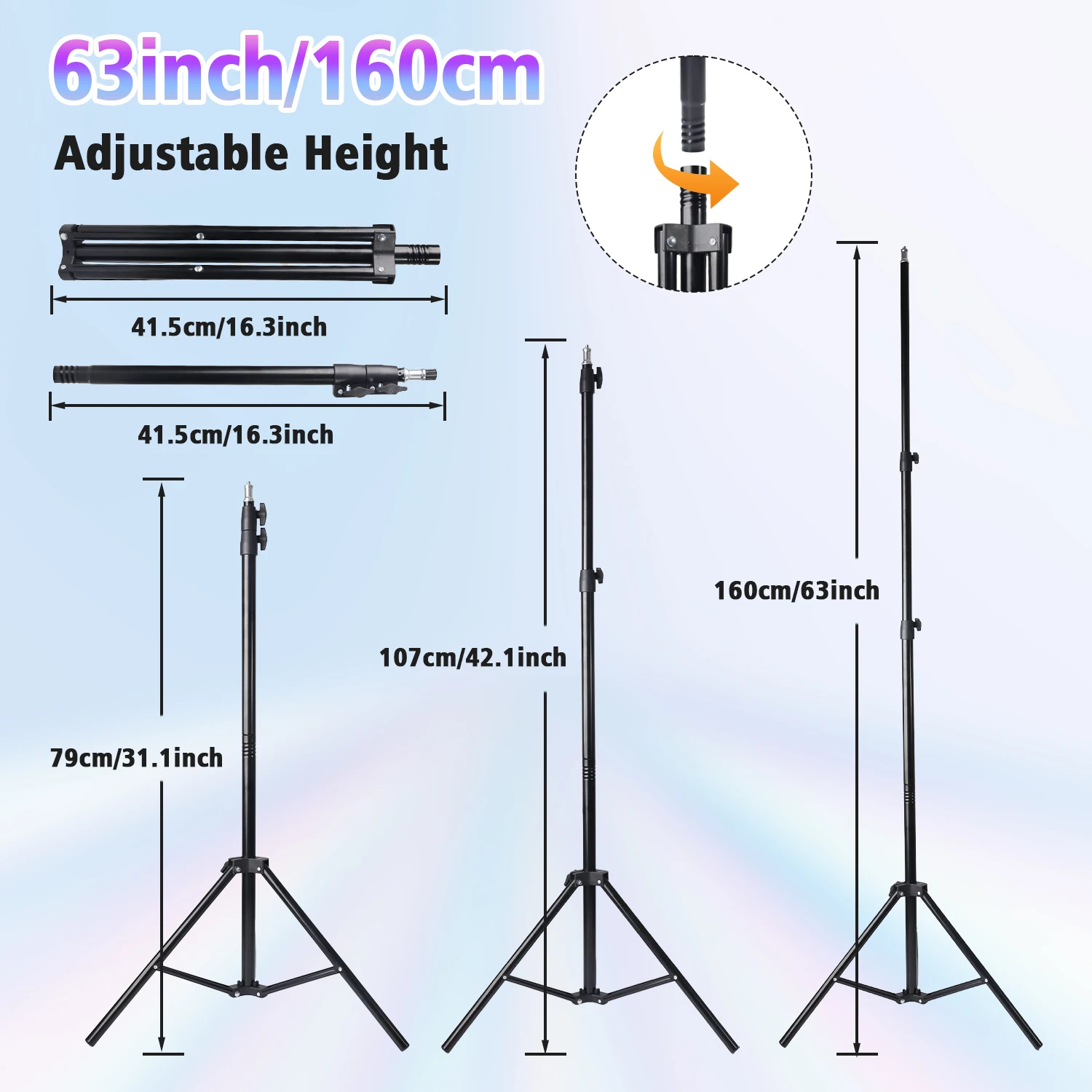 10Inch LED Ring Light, Two Section Adjustable 160cm Tripod, Portable Fill Light for Live Streaming, Photo Selfies, Video Record