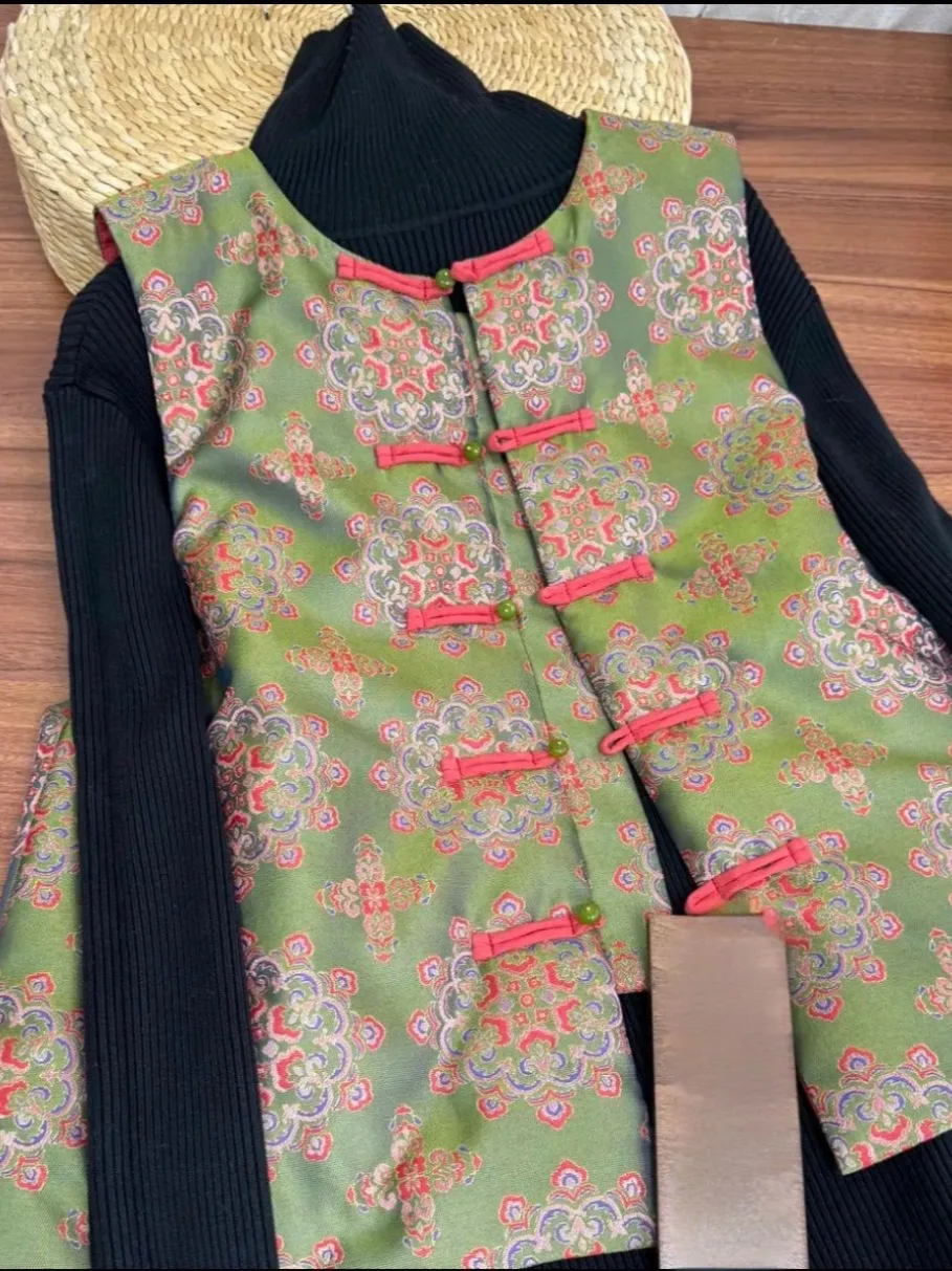 

Chinese Sle Cotton Vest Winter Faion Floral Embroidery Women's Jaet National Trend Sweater Top Match All Seasons