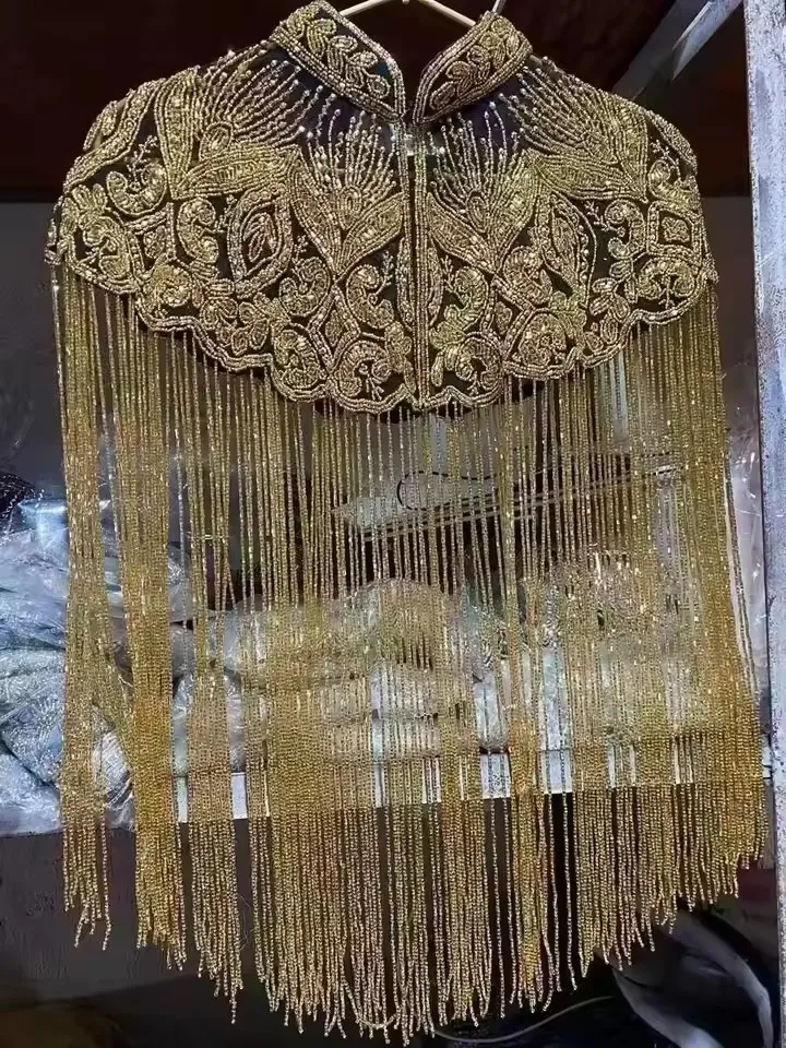 Shawl Heavy Beaded Long Tassel Cloud Shoulder Met Gala Fashion Show Ancient Shawl Women Evening Dres Top Cape Customize