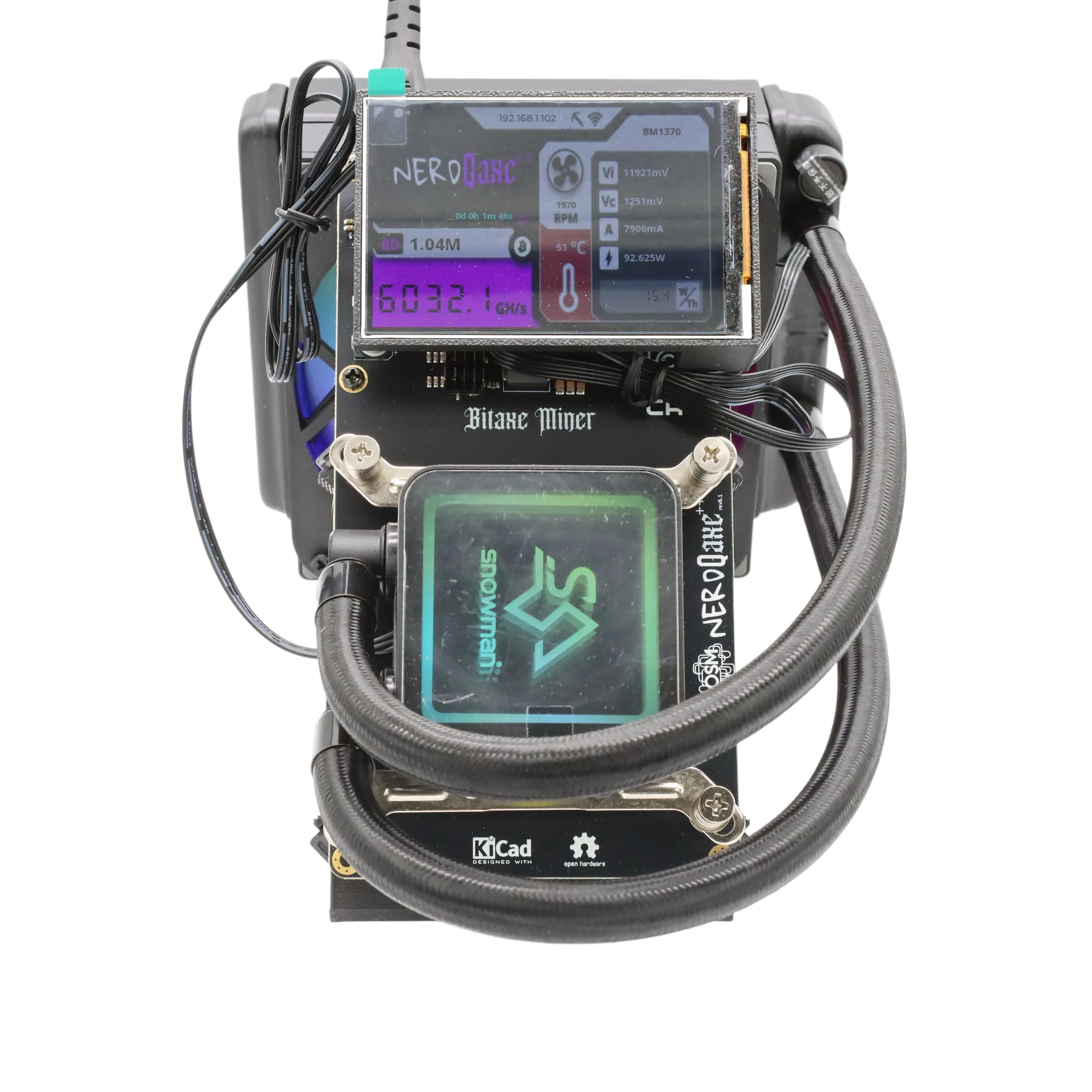 NerdQaxe++ Hydro Rev 6.1 3.5 Inch Big Display 6T 100W BTC Miner 2.4G WiFi 16.5 J/TH Crypto Machine