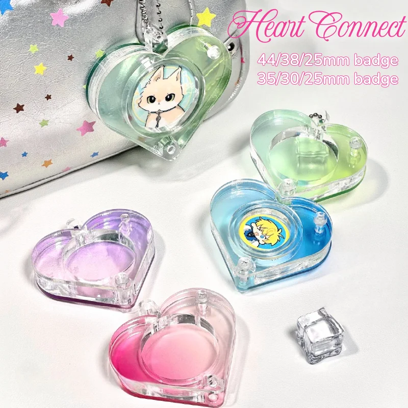 Heart Connect 25/30/38/44mm Acrylic Badge Display Brick, Pin Storage Case with Adjustable Ring, for Anime Merch Hanging Decor