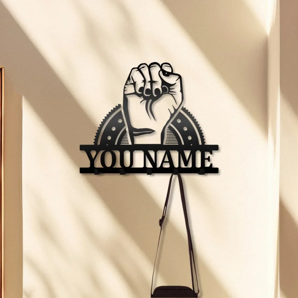 Iron Art Decorative Painting Unique Custom Metal Wall Mounted Key & Coat Organizer with Hooks Ideal Battery - Free Holiday Decor