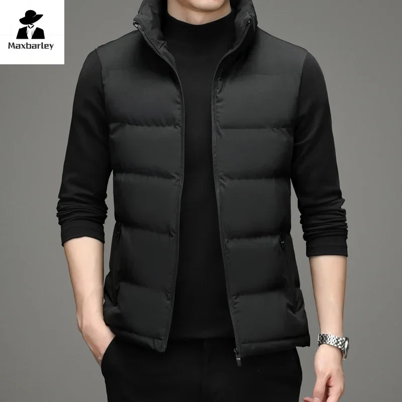 2024 Winter Vest Jacket Men's Light Luxury Thick Warm Windproof Sleeveless Coat Male Casual stand collar Down Cotton Padded Vest