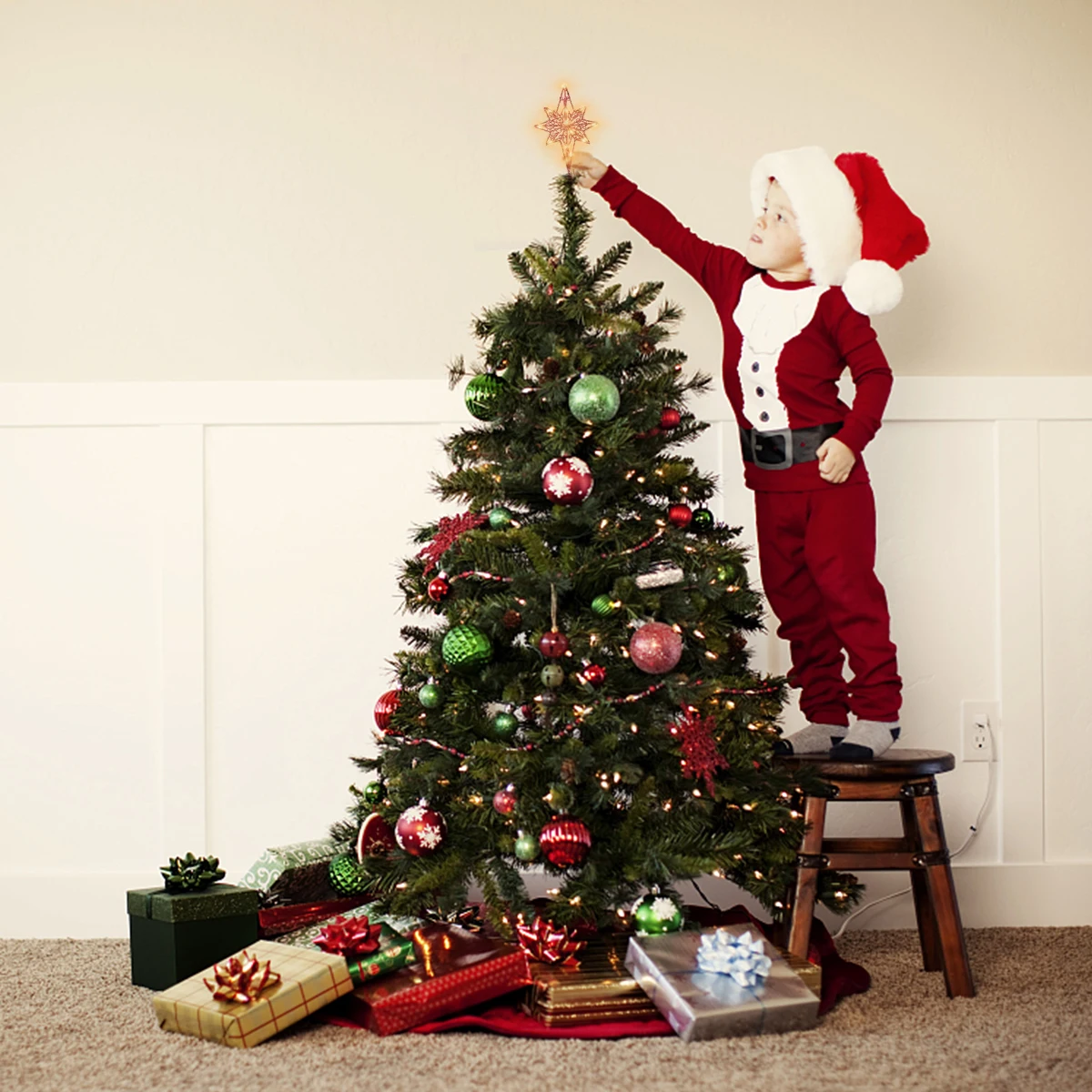 

Tree Top Star Christmas Topper with Led Lights for Treetop Crown Toppers Decorations Lighted Ornament