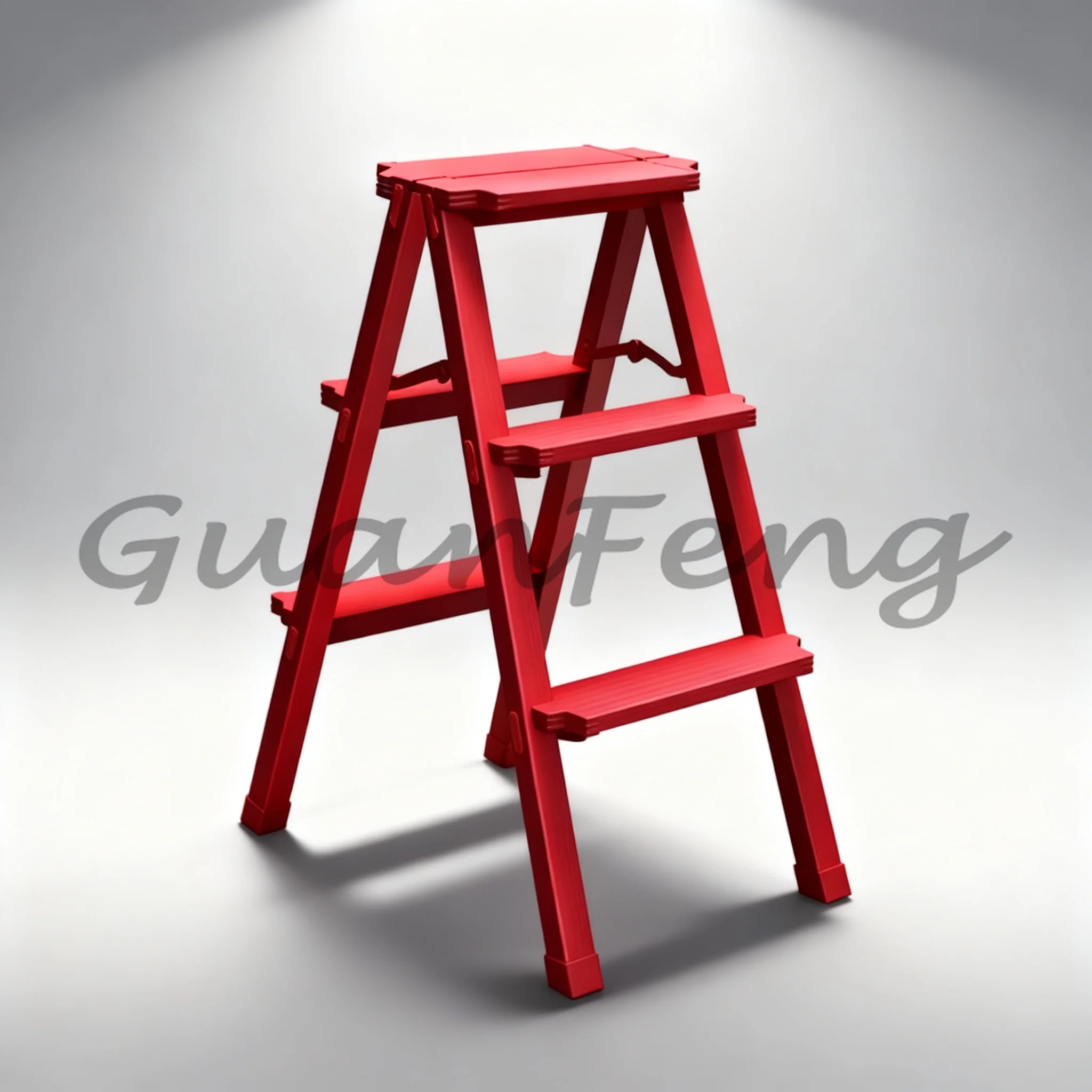 Aluminum Alloy 3-Step Folding Ladder, Red A-Frame Non-slip Step Stool, Stable Triangle Structure