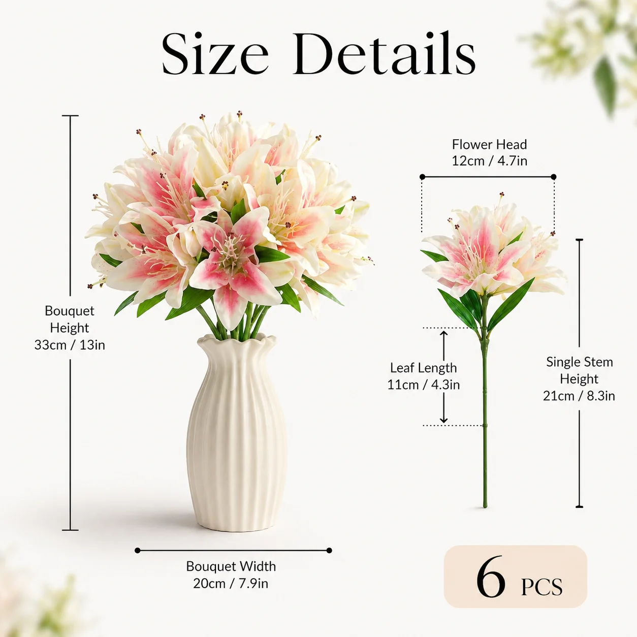 33 cm Künstlicher Lilienstrauß 3D-Gedruckte Realistische Lilien-Blumen für Wohnzimmer Schlafzimmer Arbeitszimmer Neujahr Heimdekoration – Detail 3
