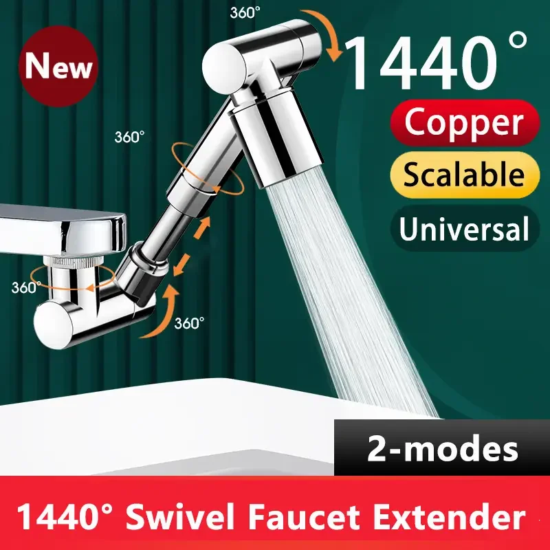 

Metal Copper 1440° Rotation Faucet Aerator Extender Retractable Swivel Robotic Arm Faucets Extension Nozzle Kitchen Sprayer