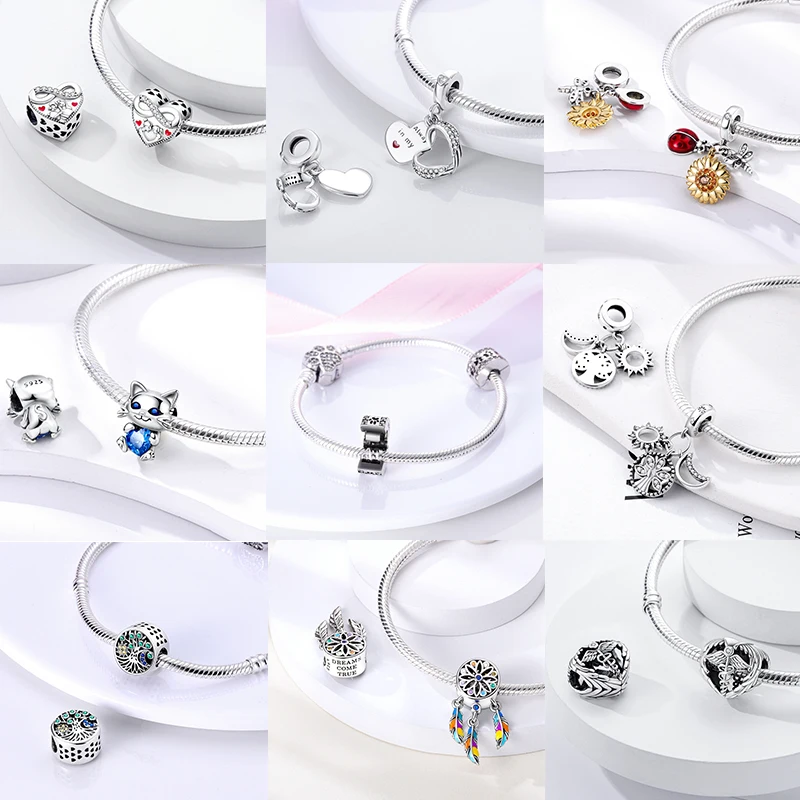 925 Sterling Silber Charm-Perlen Schmetterling Kleeblatt Glücksbringer Katze Böser Blick Delfin Reise-Charms für DIY Armband Halskette Damengeschenk – Detail 8
