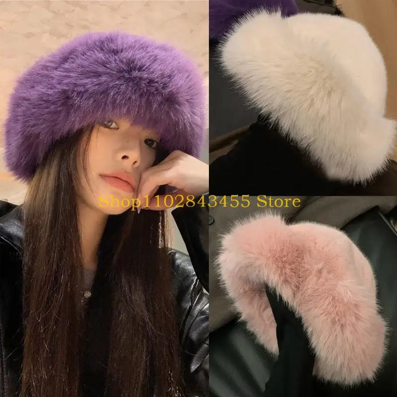 49MC Sweet Girls Plush Bucket Hat Cute Ladies Fisherman Cap Russian Style Woman Teens Casual Winter Shopping Keep Warm Hat