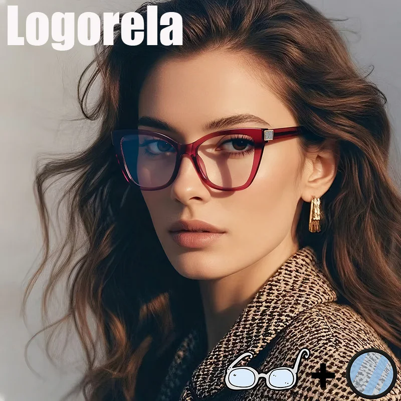 

Logorela 2278 Women Optical Prescription Glasses Anti-Blue Light Photochromic Eyewear Myopia Hyperopia Progressive Eyeglasses