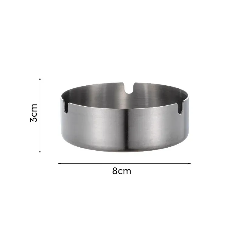 8CM Round Stainless Steel Cigarette Ashtray Portable Tabletop Silver Metal Ash Tray for Smoker Fly Ash Proof Home Decoration