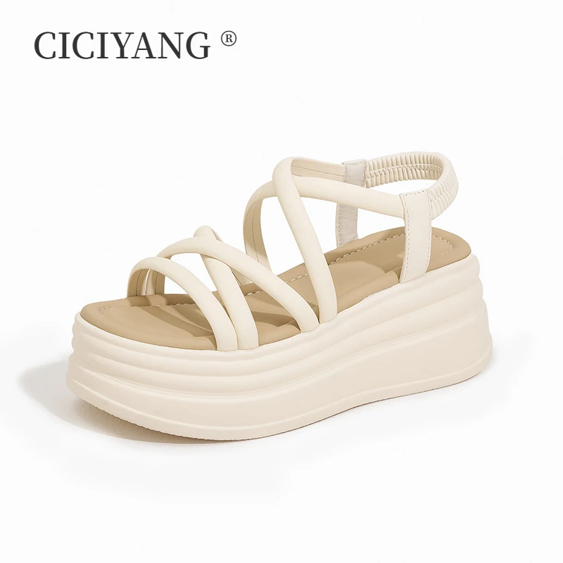 

CICIYANG Platform Sandals Women 2024 Summer New Fashion High Heels Narrow Band Sandals for Ladies Open-toed Roman Beach Shoes