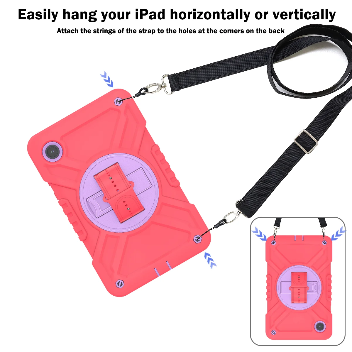 Capa à prova de choque para Galaxy Tab A9 (8,7 polegadas) com 360 °   Alça de mão giratória, alça de ombro portátil