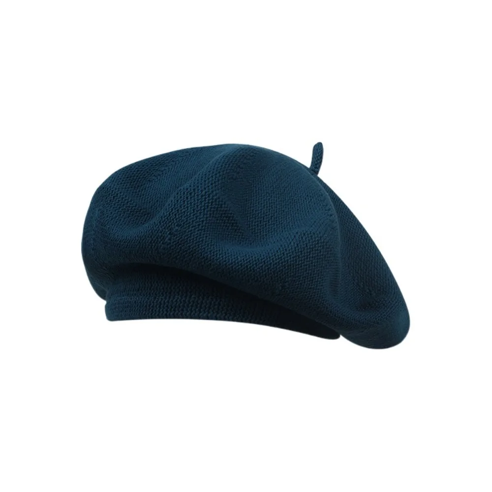 

Elegant Knitted Women Berets Elastic Keep Warm British Beanie Hat Solid Color Korean Style Painter Caps Autumn