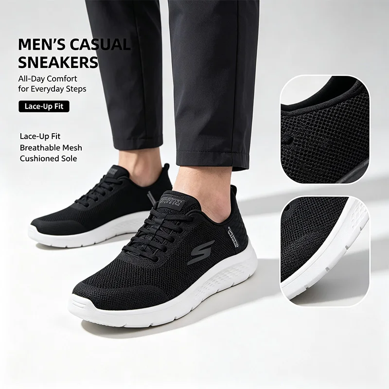 Skechers Official Genuine Men Slip-On Walking Shoes GO WALK FLEX Men 216324WW-BBK Lace-Up  Ushioned Sole Everyday Sneakers