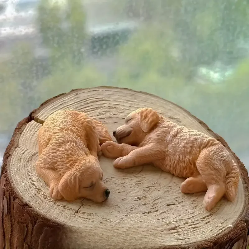 3D Realistic Golden Retriever Puppy Figurine Sleeping & Lying Down Pose Durable PVC Indoor/Outdoor Decor for Home Garden Car