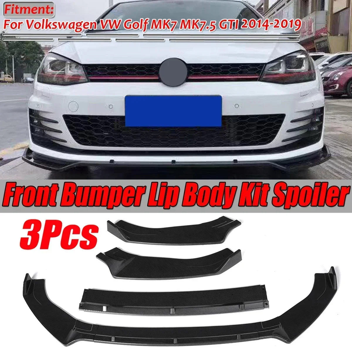 Carbon Fiber Look/Black Front Bumper Splitter Lip Diffuser Spoiler For Volkswagen For VW Golf MK7 MK7.5 GTI GTR GTD 2014-2019