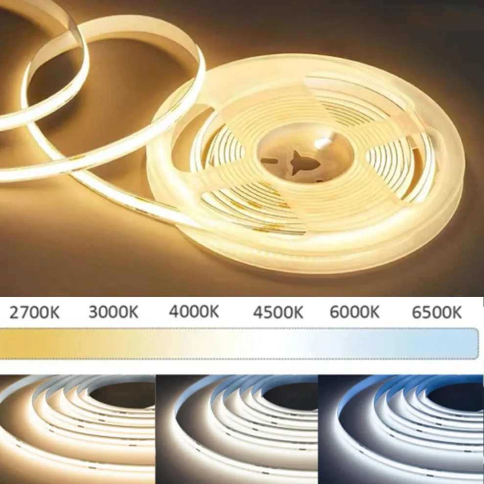 

0.5M-10M FOB COB LED Strip Lights DC24V High Density Flexible Tape 480 LEDs/m RA98 Linear Dimming 3000K TO 6000K For Room Decor