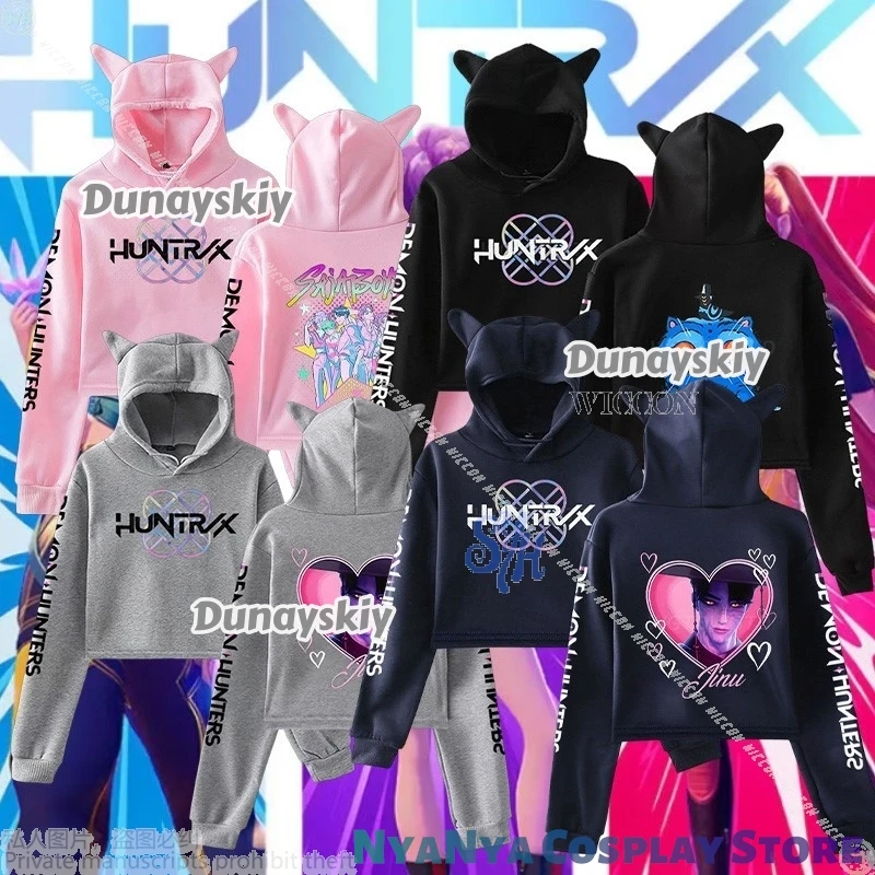 

Костюм Саджабои, аниме KPop Demon, косплей Huntrix Fanart, укороченная толстовка с кошачьими ушками, повседневная толстовка Jirai Kei для девочек на Хэллоуин
