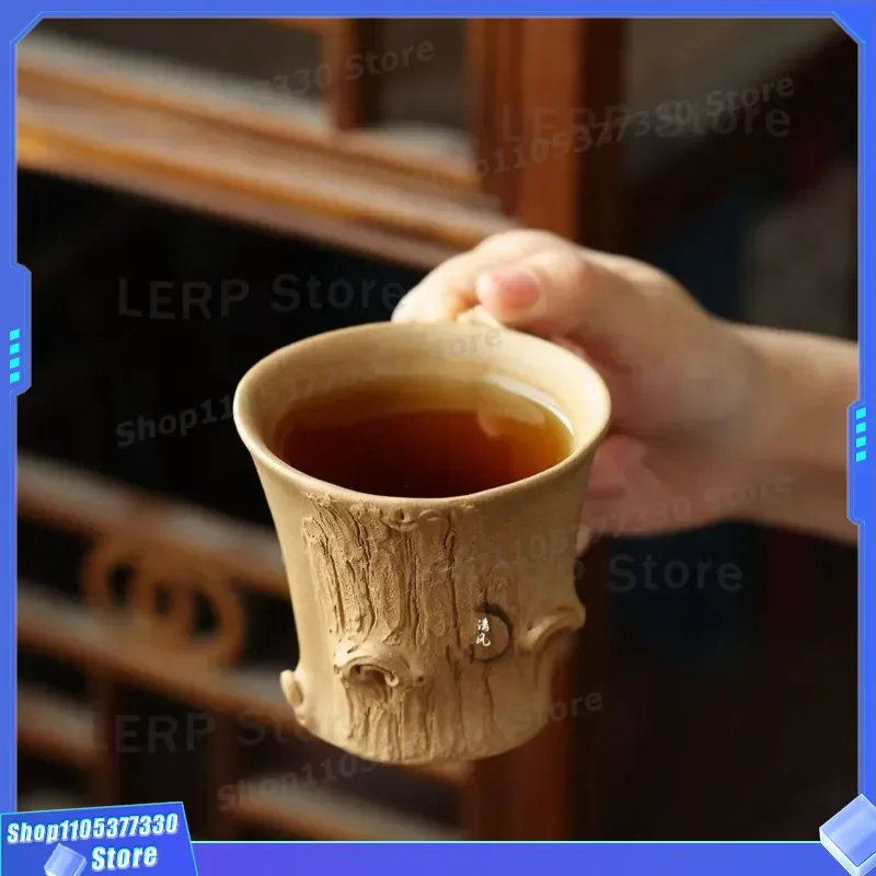 Handmade Yixing Purple Sand Master Cup Raw Ore Old Section Mud Suihan Pine Cypress Teacup Chinese High End Gift for Tea Lover