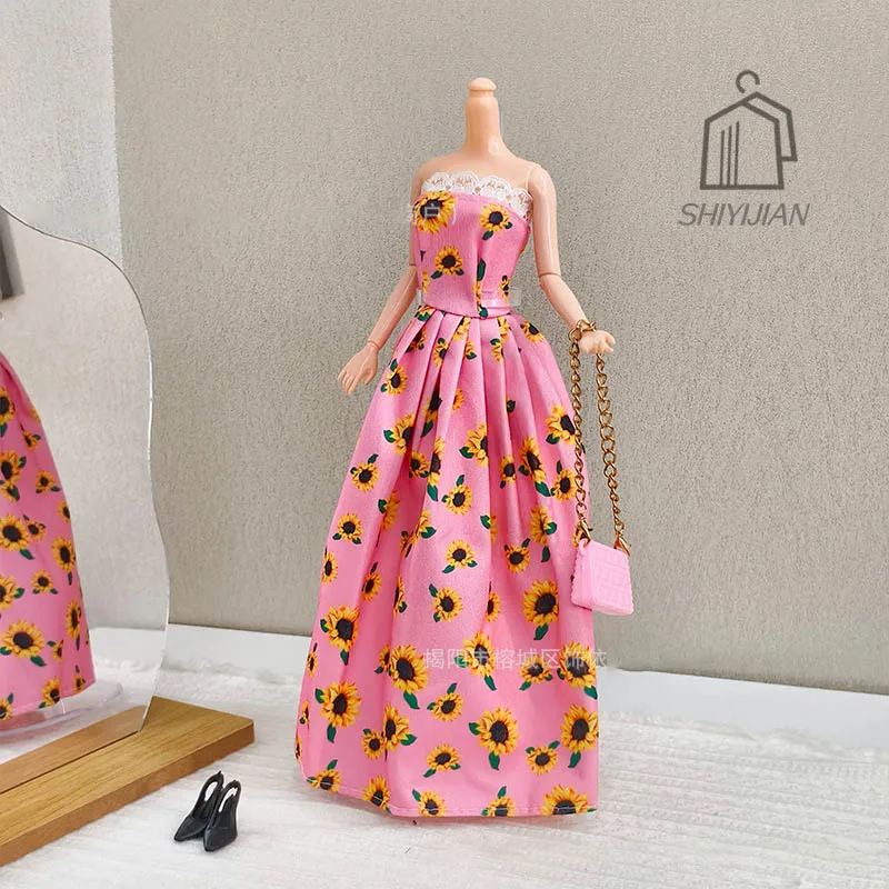 30cm/11 Inch Supermodel Doll Clothes Accessories Summer Vintage Floral Lace Trimmed Dress Rustic Style Dress Up Princess Clothes