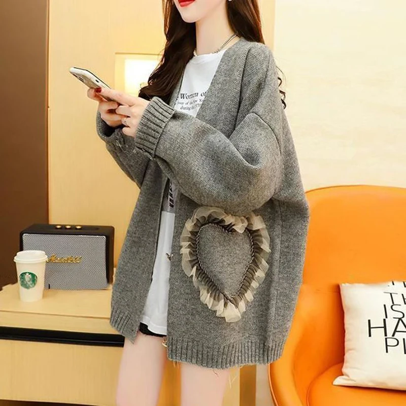 

New Sweater Cardigan Coat Women Autumn Winter Loose Lazy Knitwear Jacket Long Sleeve V-Neck Female Casual Warm Sweater Outerwear