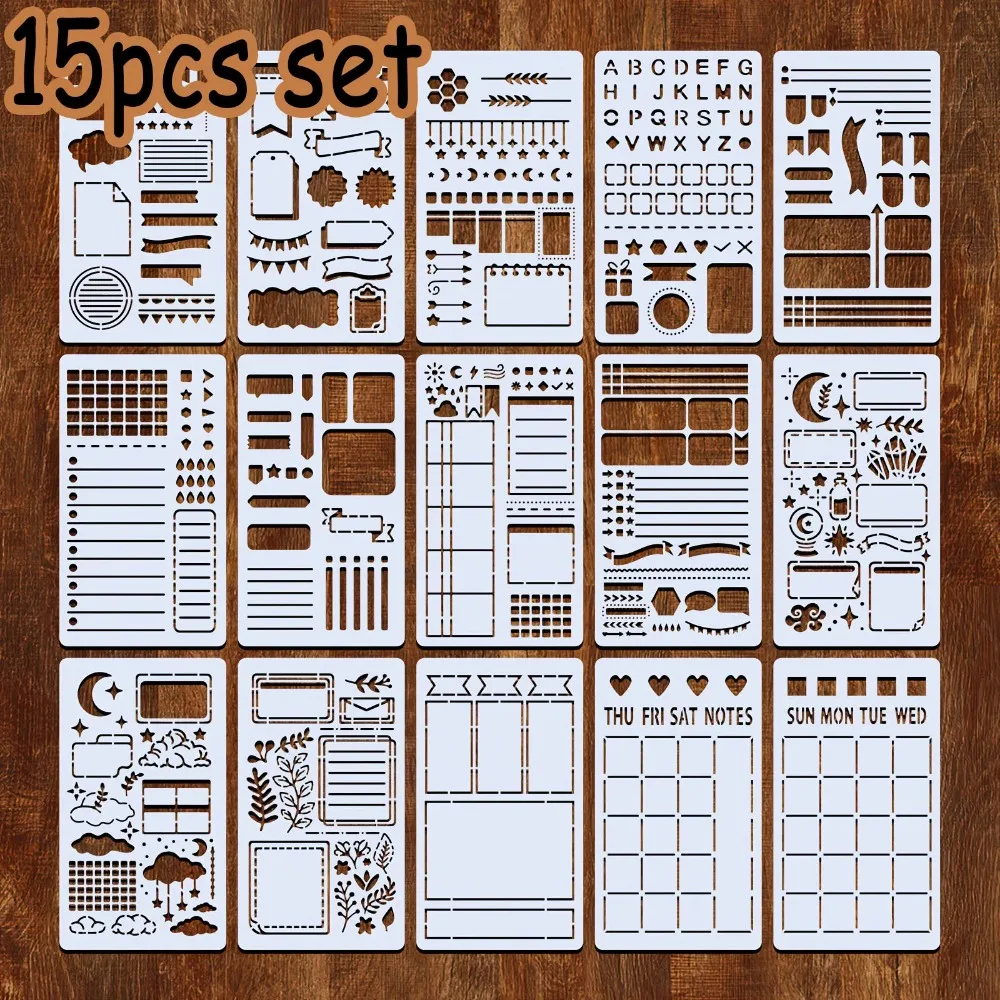 15 Stück Wiederverwendbare Kugel-Schablonen für Tagebuch-Zeichnungen zum Malen, DIY Scrapbooking, Tagebuch, Scrapbook, Journal, Schreibwaren, Geschenke