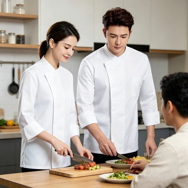 

Male and Female Diagonal Collar Chef's Clothing, Catering Industry Workwear, Hotel Kitchen, Cafeteria, Restaurant Workwear