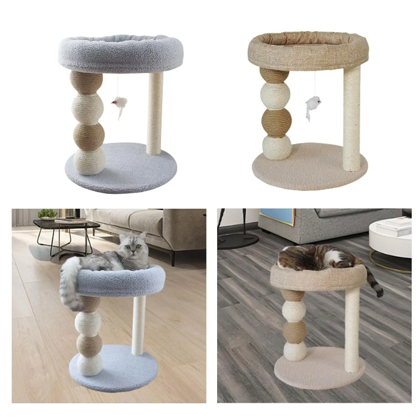 Árbol rascador para gatos pequeños con pelota y base acolchada - imagen 2