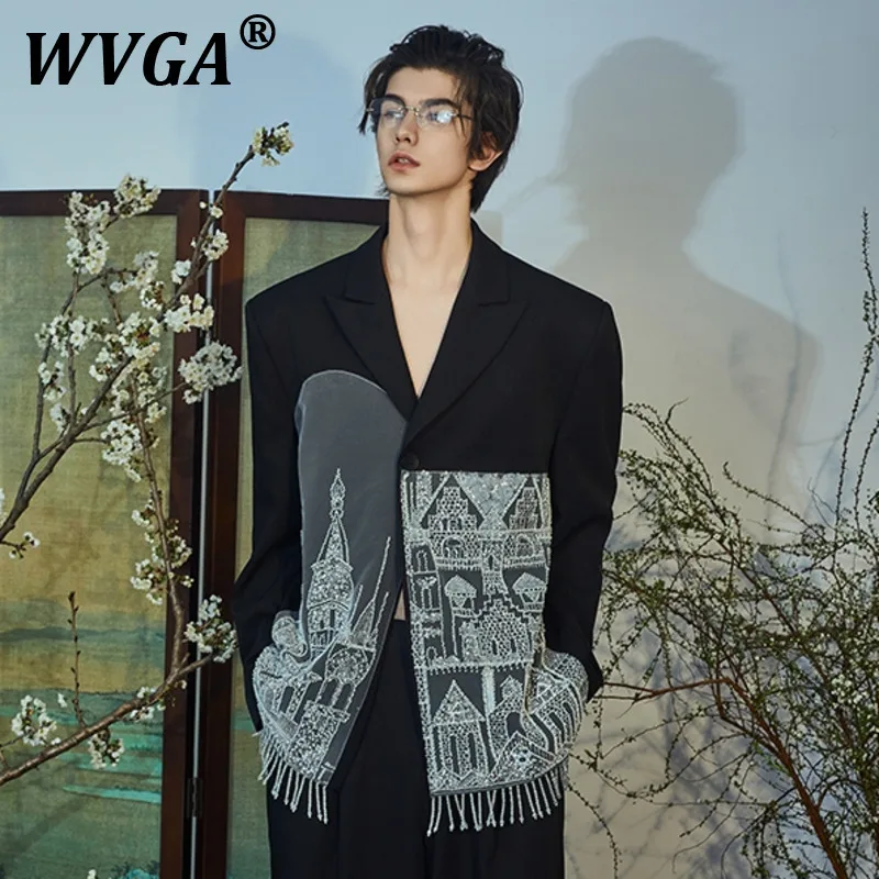 

WVGA костюм пальто весна осень новый мужской прилив китайский шикарный лоскутный принт модный нишевый шикарный повседневный пиджак с длинными рукавами Ins W10948