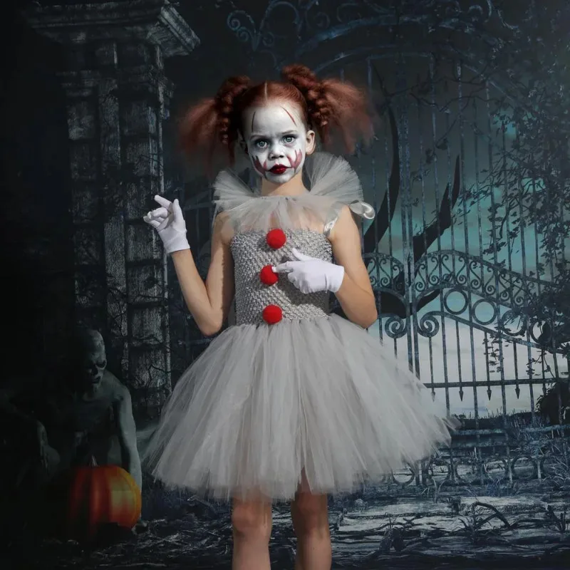 Nueva disfraz De payaso Joker para niñas, disfraz De Cruella De Vil para Halloween, disfraz De fantasía De villano, vestido elegante De lunares, vestido tutú De cumpleaños para niños