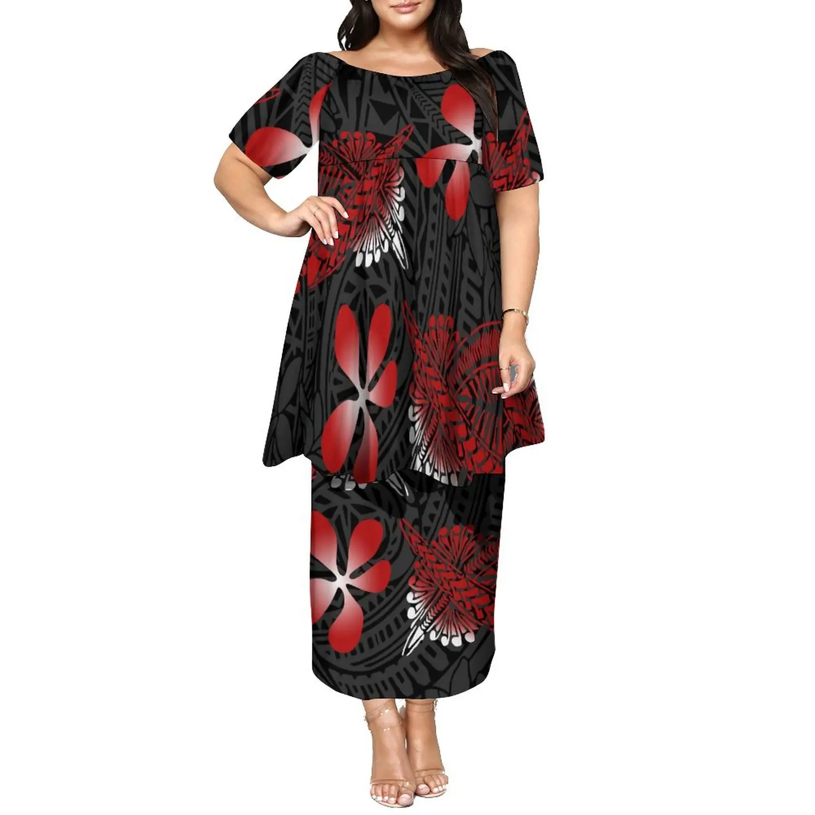 Easter Island Blue Dress Tonga Polynesian Samoan Puletasi Dresses Two Piece Set Customized Womens off the Shoulder Casual Dress