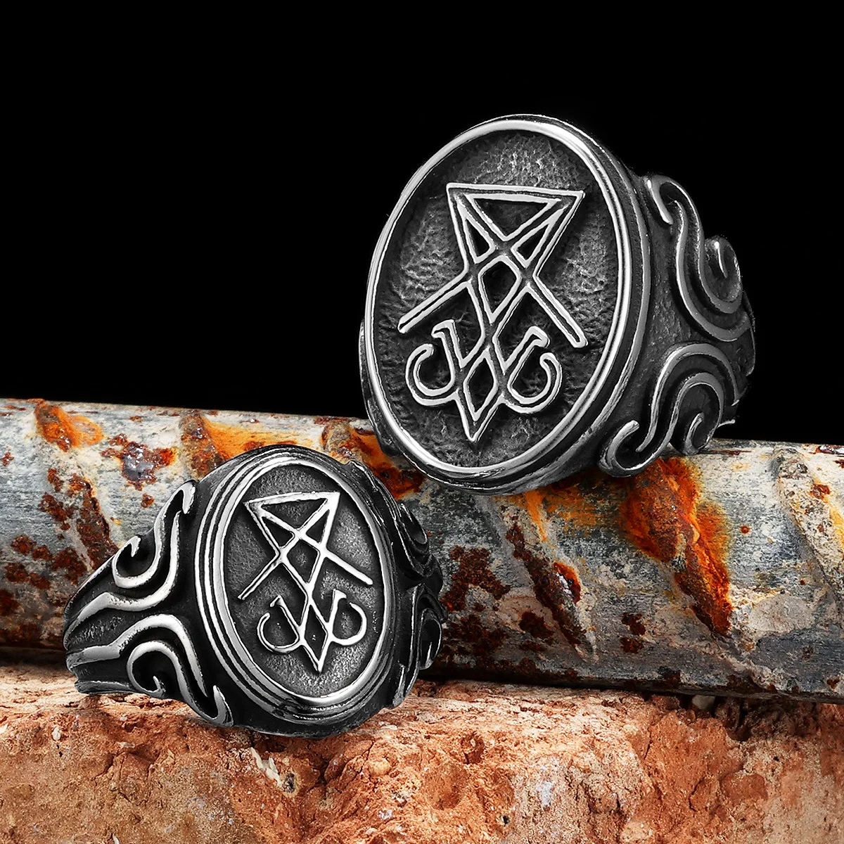 

Lucifer Devil Satan Men Rings Stainless Steel Punk Rock Vintage Cool Stuff Fashion Accessories Jewelry For Women Gift Wholesale