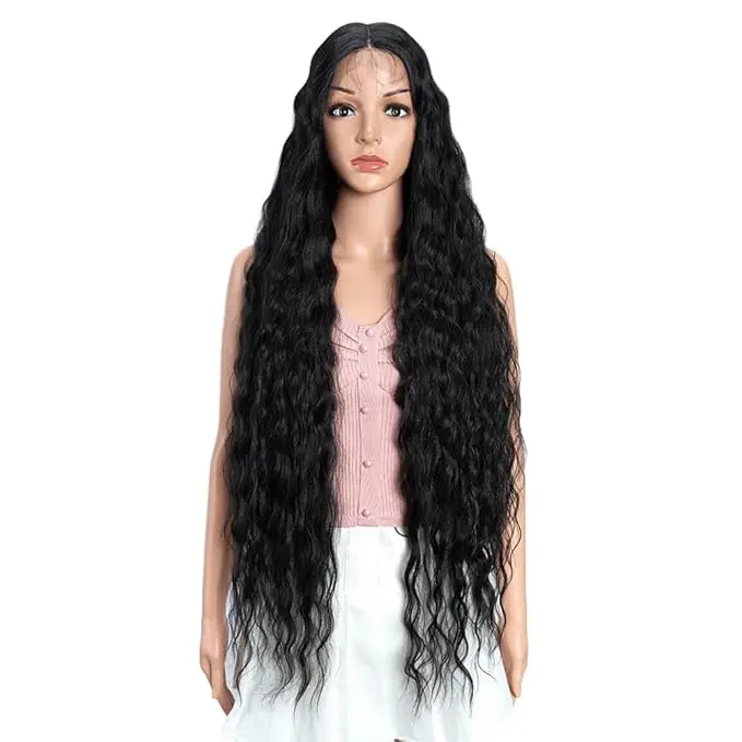 

Синтетический парик JOVIA Lace Front, 38 дюймов, очень длинный, волнистый, с глубоким пробором 4,5 дюйма, прозрачный HD-кружевной материал, с детским волосом, для женщин, плотность 130%